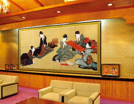 友禅浮世絵屏風 北斎 五美人図(四曲一隻)