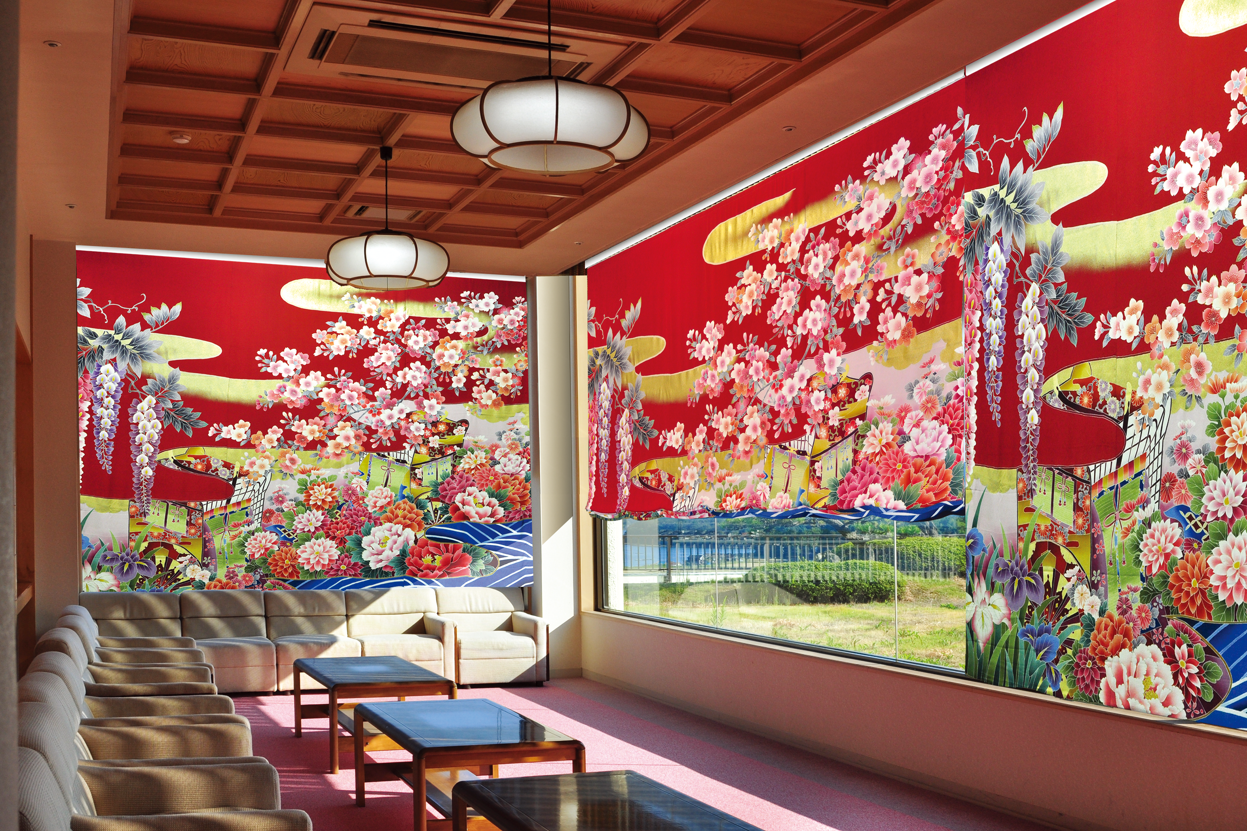 友禅きものカーテン「御所車」