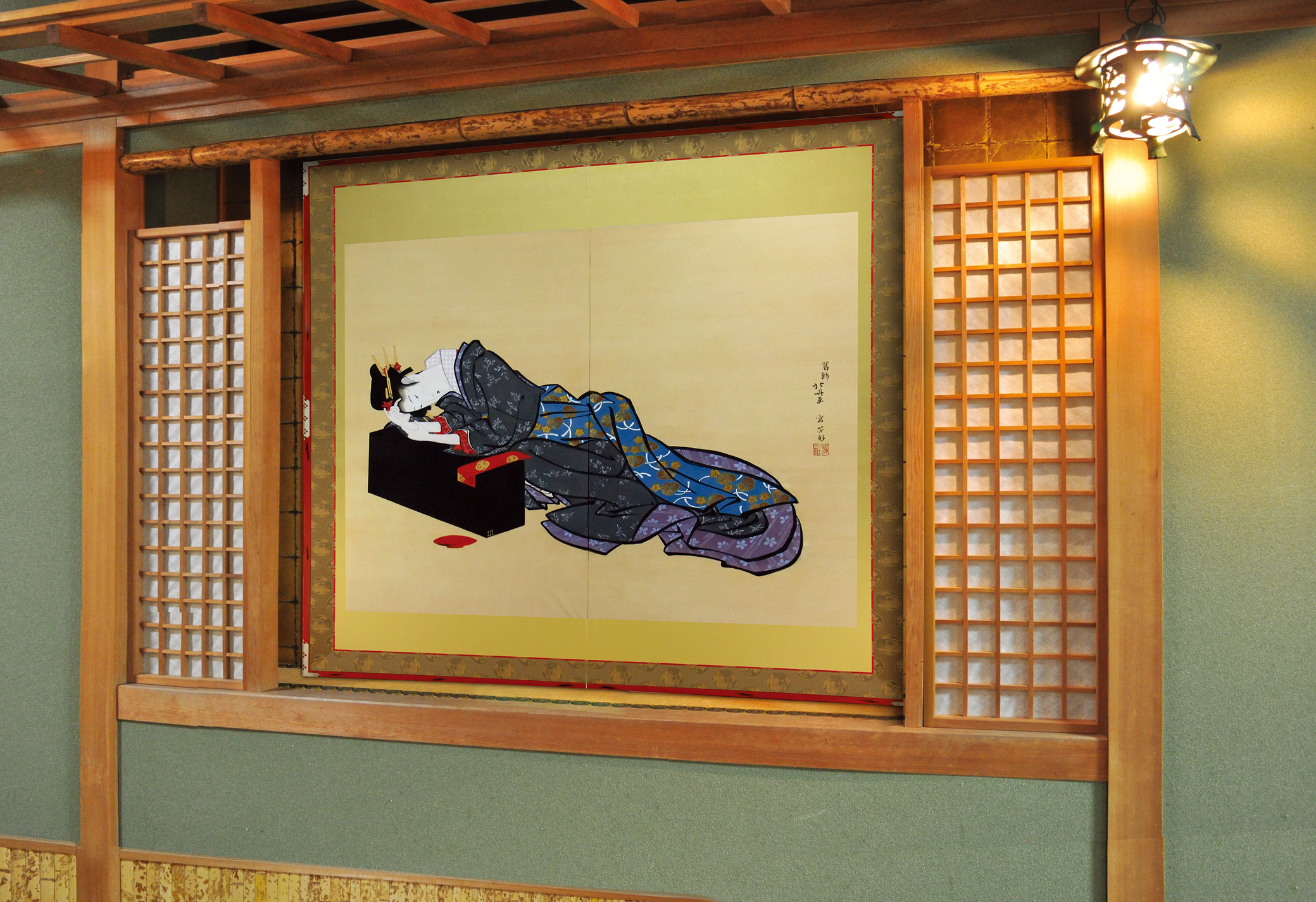 北斎 酔余美人図 二曲一隻